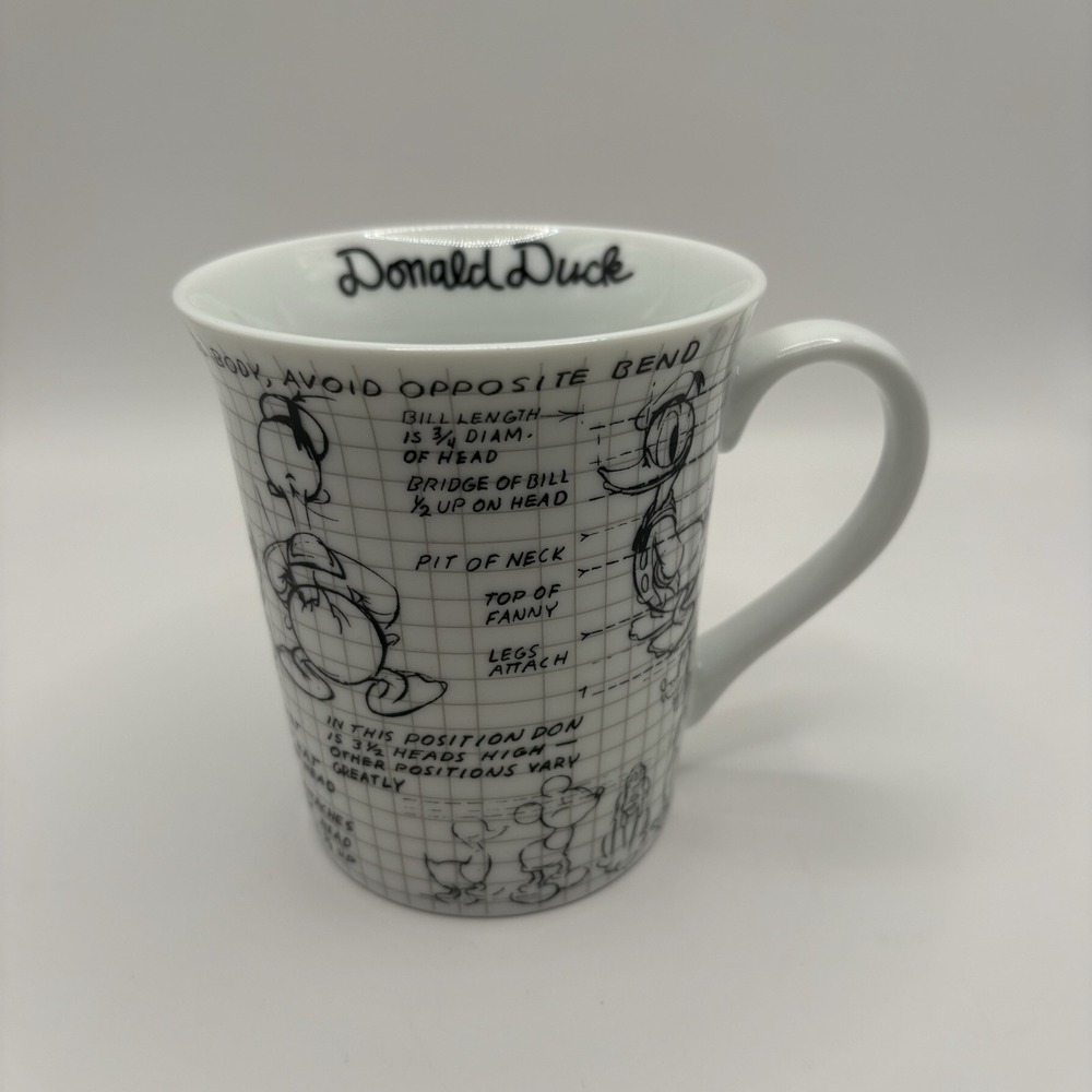 Sketch Book Disney Donald Duck Coffee Mug Tea Cup Black & White 2008 Excellent